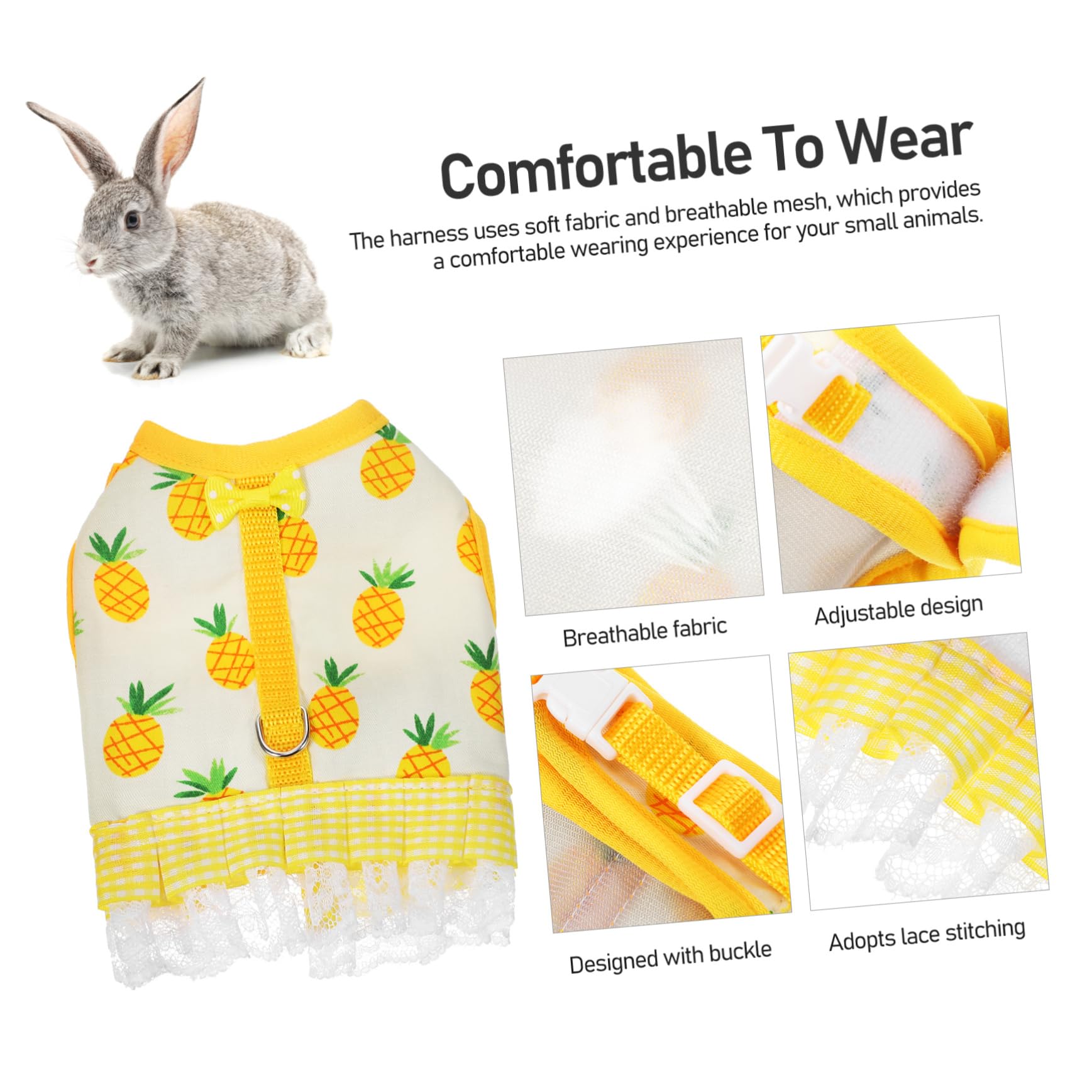 HOLIDYOYO Small Animal Vest Leash Set Cute Pineapple Pattern Breathable Harness for Rabbits Guinea Pigs Durable Leash for Outdoor Activities