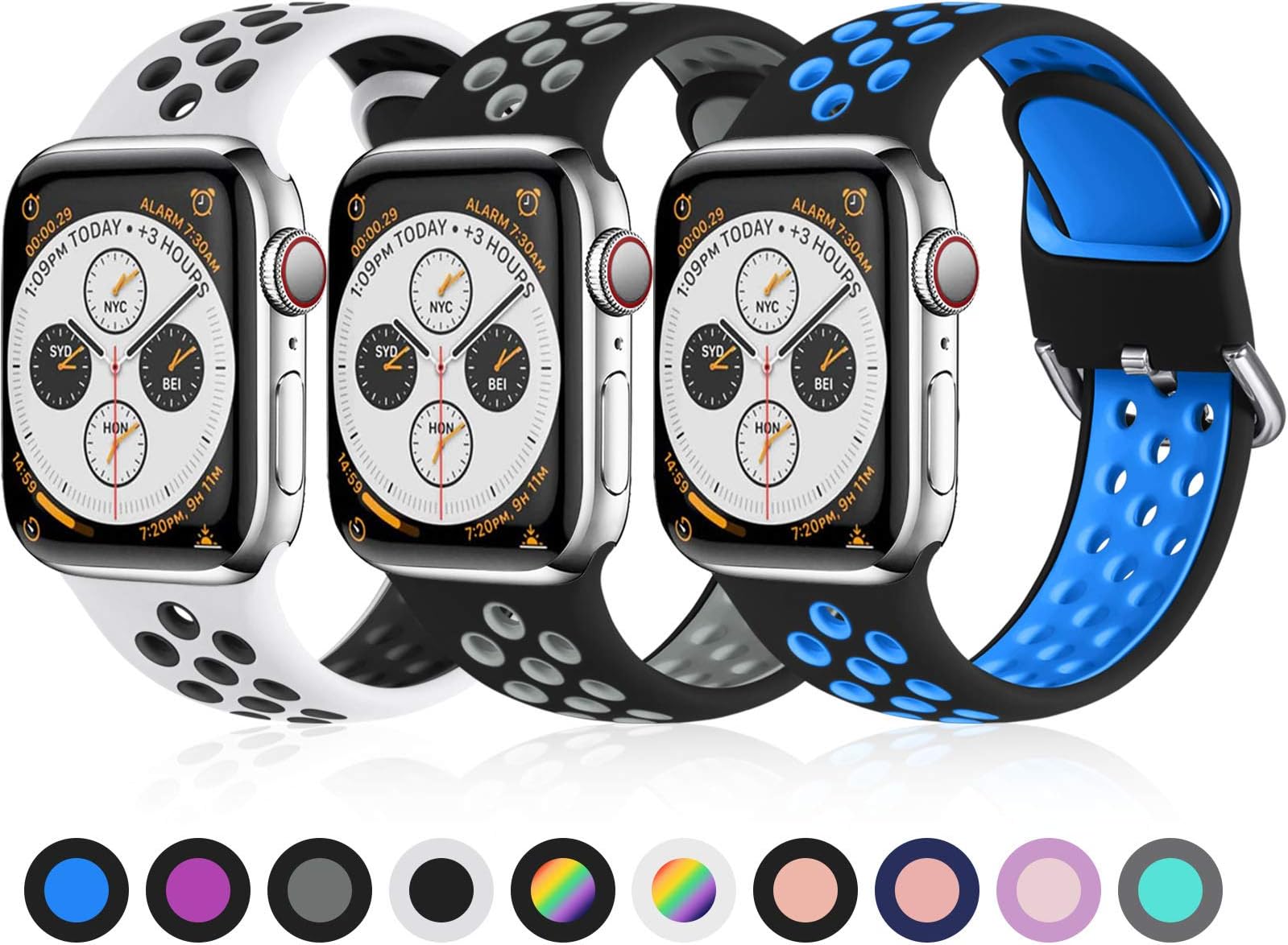 Ouwegaga Pack 3 Replacement Strap Compatible with Apple Watch 44mm 42mm 38mm 40mm/41mm 45mm 49mm, Silicone Wrist Strap Sport Band Compatible with Apple Watch SE/iWatch Ultra 2 Series 9 8 7 6 5 4 3 2 1