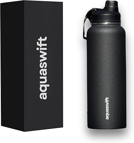 core - Botella de agua deportiva - Botellas de gimnasio y exteriores, doble pared, 40 onzas, color negro, acero inoxidable aislado al vacío, con 3