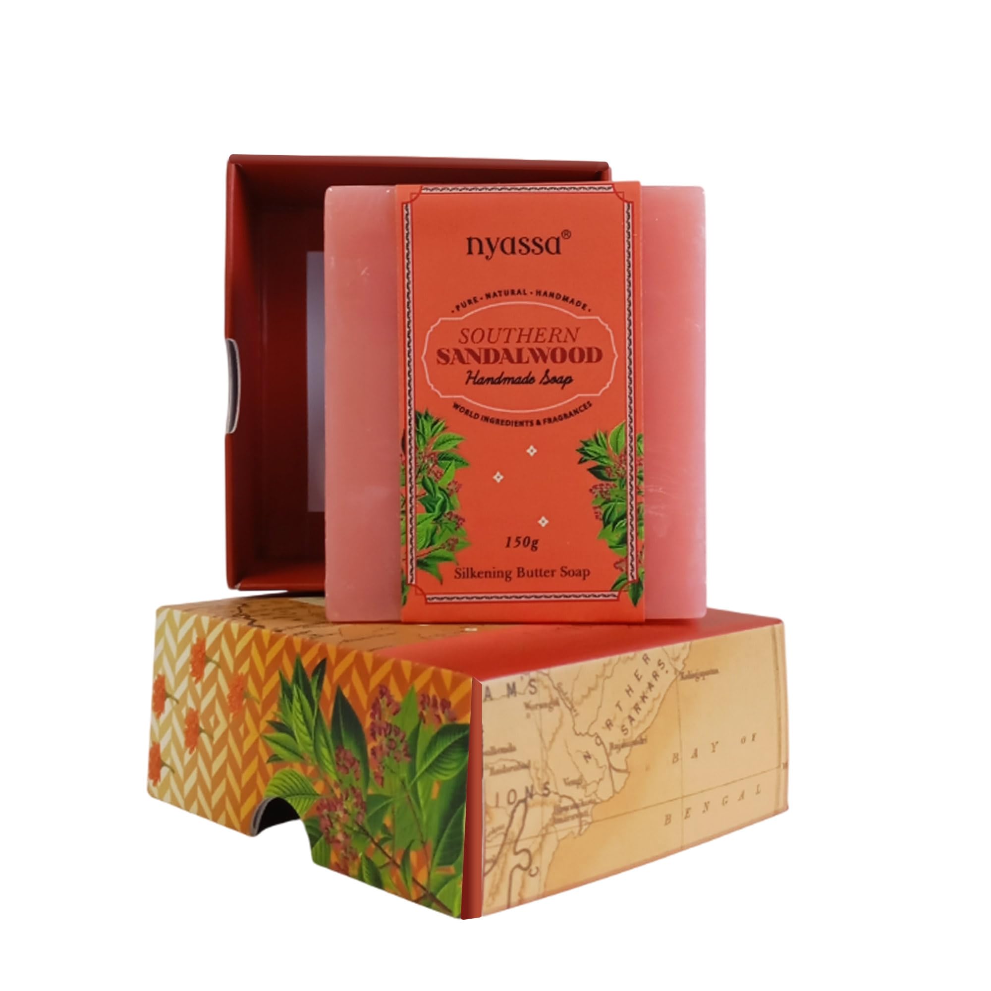Nyassa Luxurious Southern Sandalwood Handmade Natural Bathing Soap With Kokum Butter,Turmeric Root Extract | Calming Sandalwood Fragrance|Rich Natural Butter | Suitable For All Skin Type | 150gm