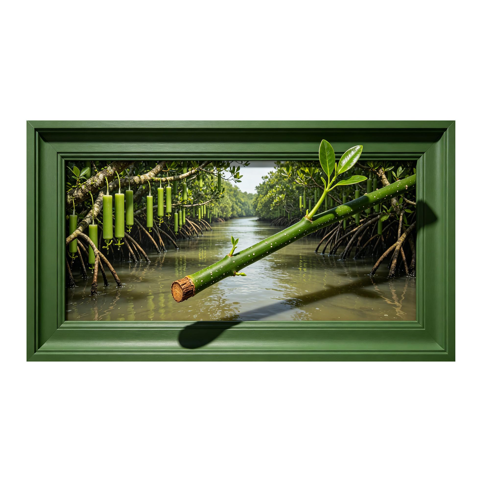 Yzpallescene 3D Framed Wall Art 50cm×100cm Tropical Mangrove Wetland Panoramic Window View Large Size SelfAdhesive Removable Wall Decor Prints Artwork for Living Room Bedroom Office