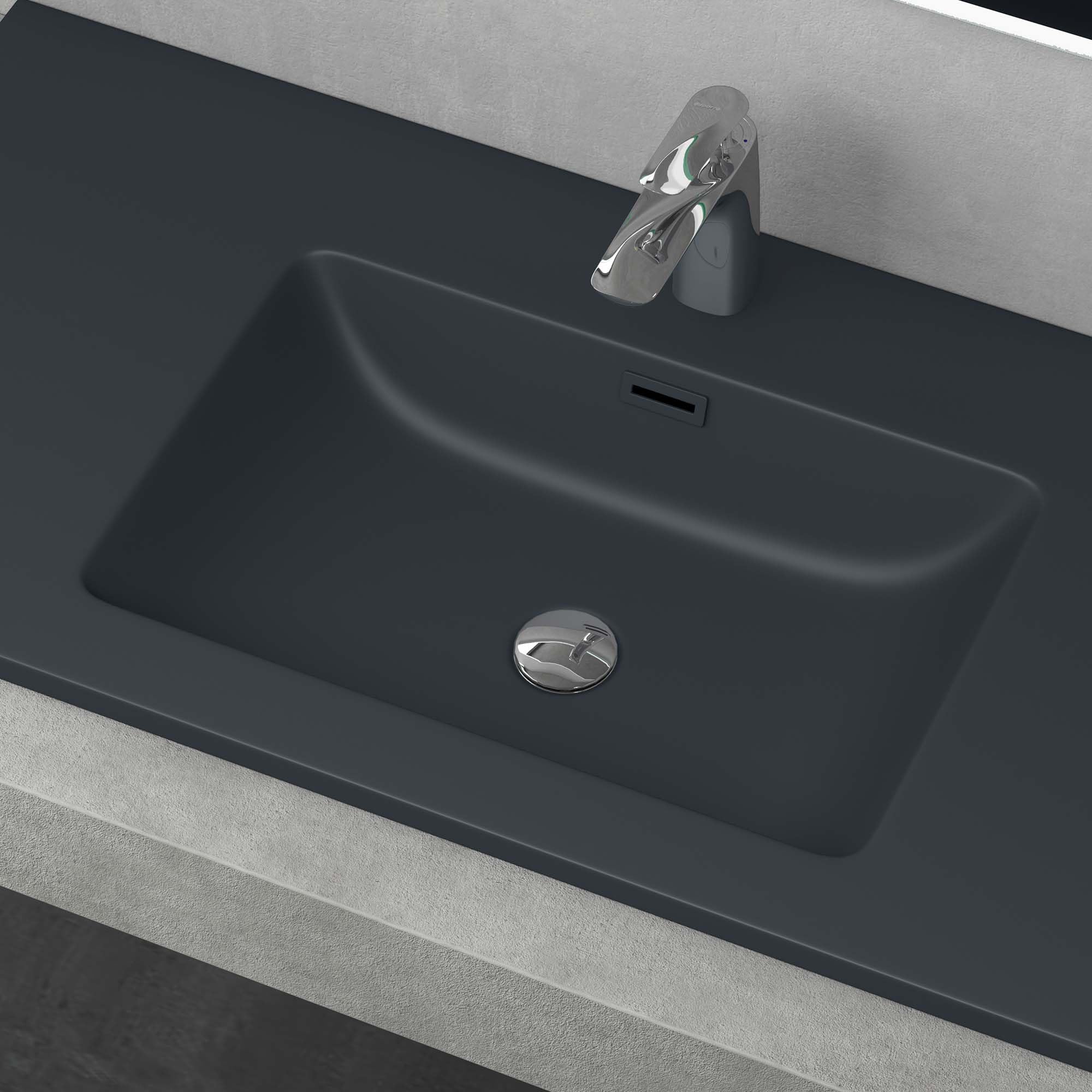 Mai & Mai Waschbecken Einbauwaschbecken Colossum02-800, BTH: 80x48x15,5cm, Waschtisch Einbauwaschtisch aus Mineralguss in matt Anthrazit
