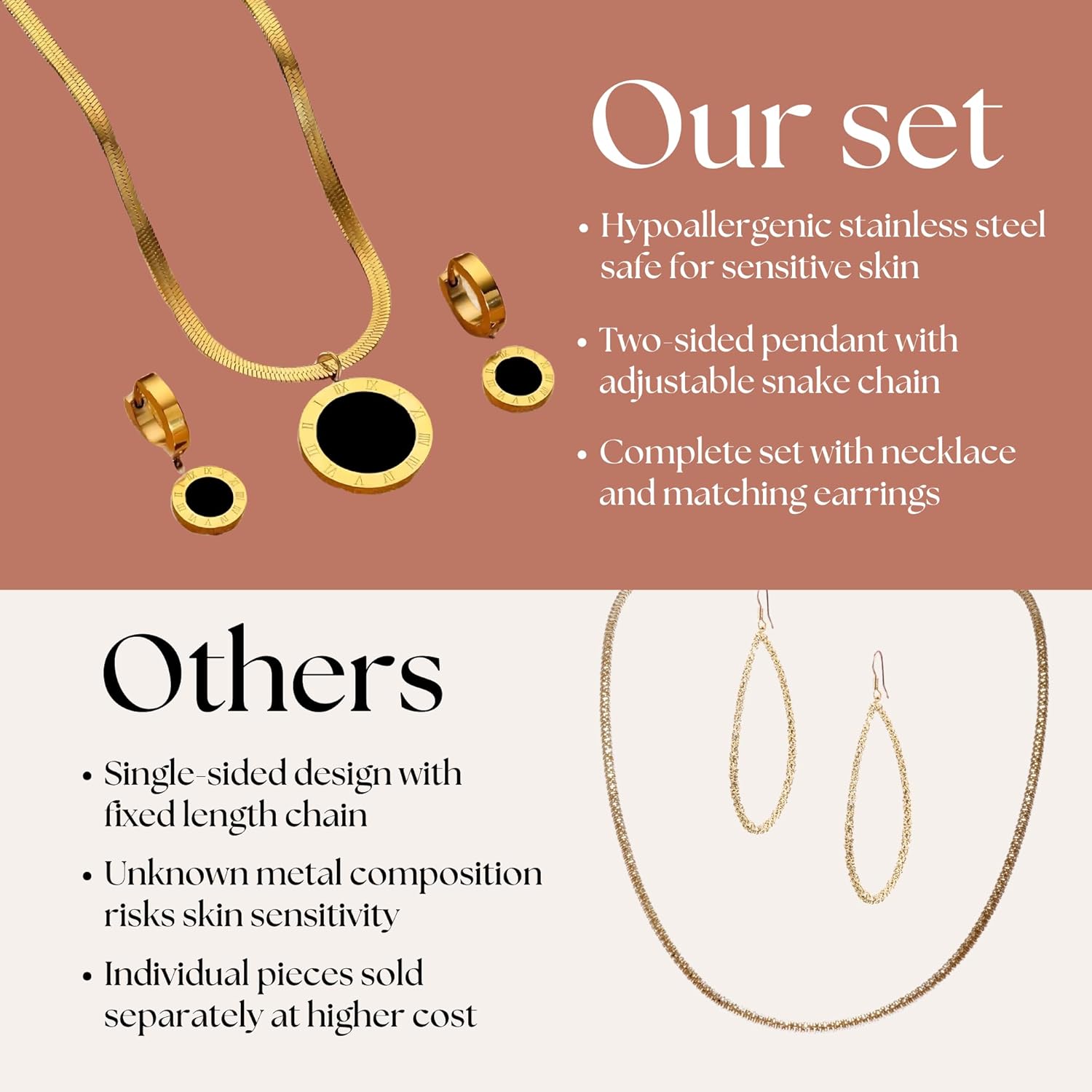 18K Gold-Plated Roman Numeral Jewelry Set, Vintage Design Adjustable Pendant Necklace & Earrings Set for Women - (15-17 Inches) with Exquisite Box - Image 6