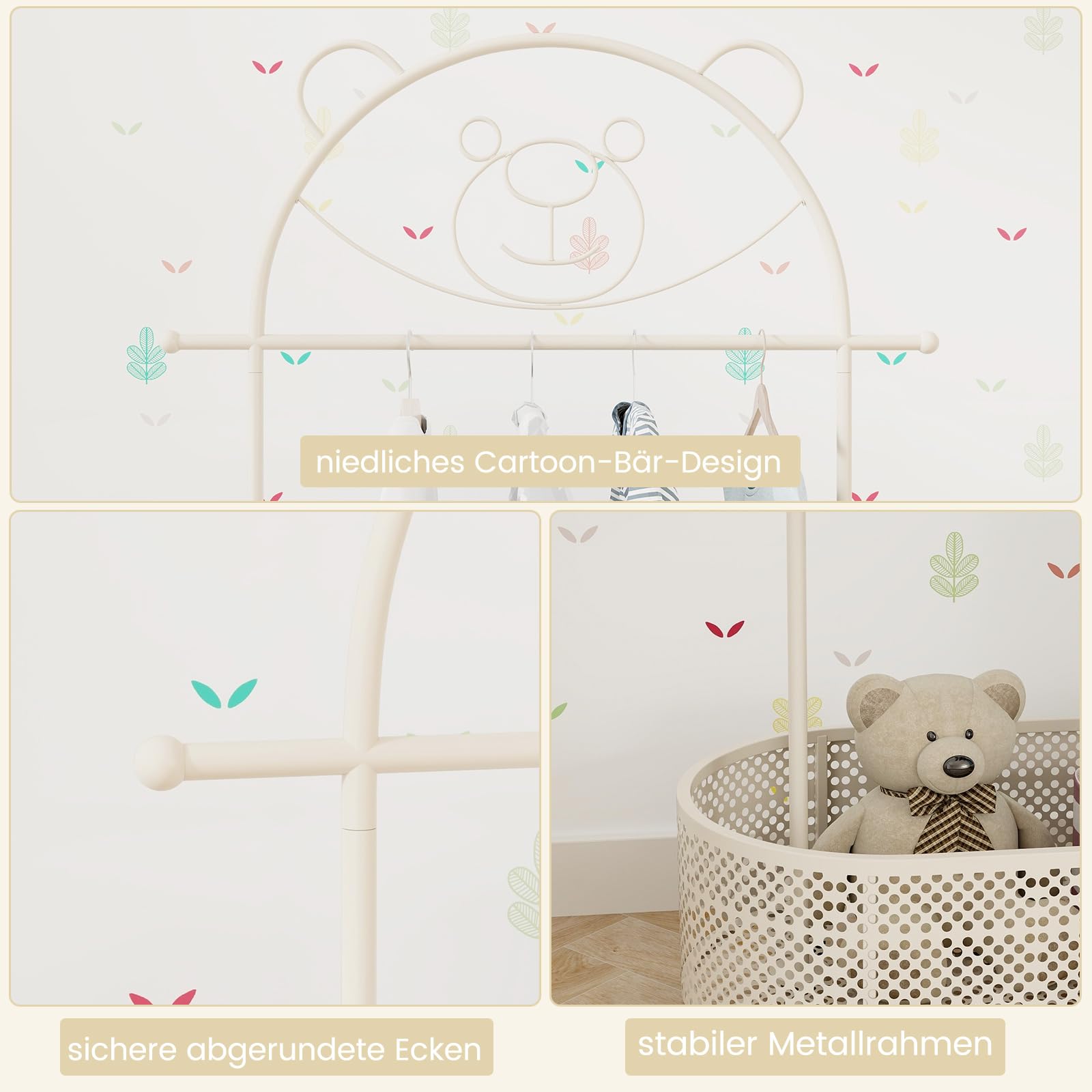 DREAMADE Kinder Kleiderständer mit Ablage & Kleiderstange, freistehender Kinder Kleiderstange auf Rollen, Höhenverstellbare Kindergarderobe aus Metall für Kinderzimmer Rosa (Weiß)