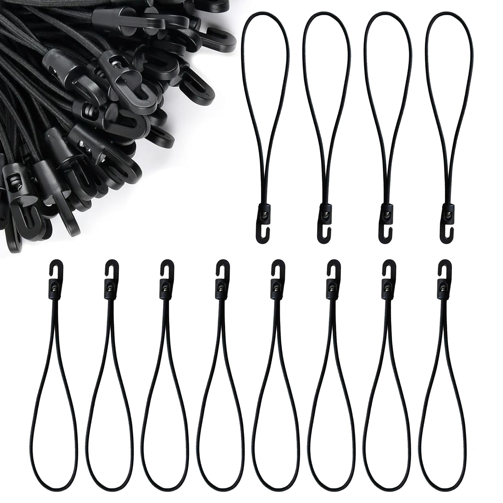 Jyvlucient Bungee Cords with Hooks 8 Inch 30PCS Elastic Bungee Ropes with Hooks 35KG Max Load Straps Short Tarpaulin Hook Small Bungee Rope for Camping Tarp Tents Canopy and Fixings Black
