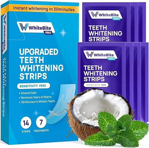 Miniatura 1 de Whitebite Pro Tiras blanqueadoras dentales con peróxido de hidrógeno, grado dentista, seguras para esmalte, antideslizantes, elimina manchas