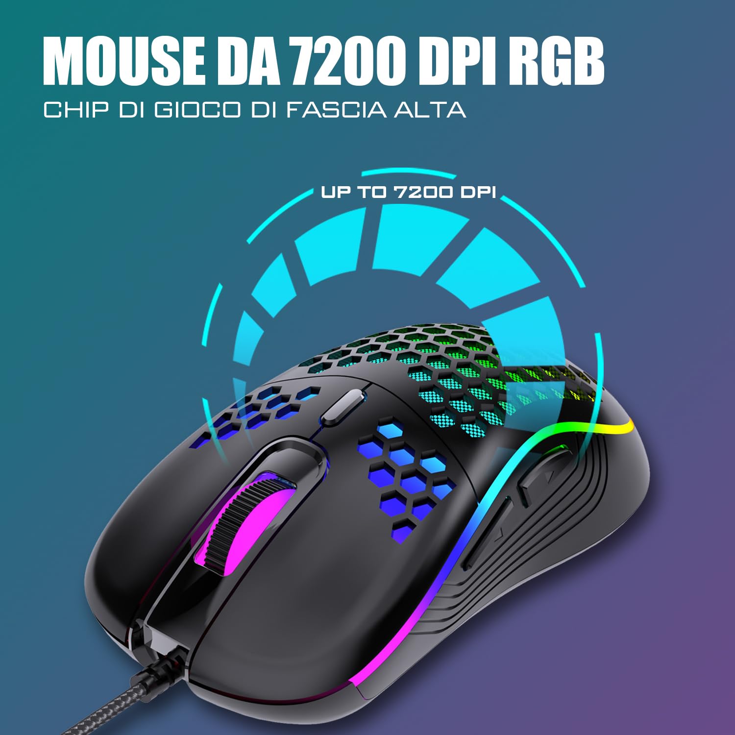 RedThunder 60% Tastiera da Gioco Meccanica Cablata, Retroilluminazione Dinamica RGB, Mouse a Nido D'ape Leggero da 7200 DPI, Tastiera Ultracompatta, 62 Tasti Anti Ghosting, Layout IT per PC/PS5-Nero