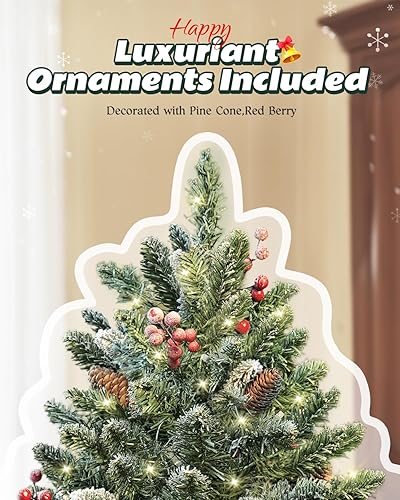 Miniatura 8 de Árbol de Navidad preiluminado de mesa de 2 pies con estrella de árbol, luces LED transparentes, Navidad artificial con base de arpillera para mesa,