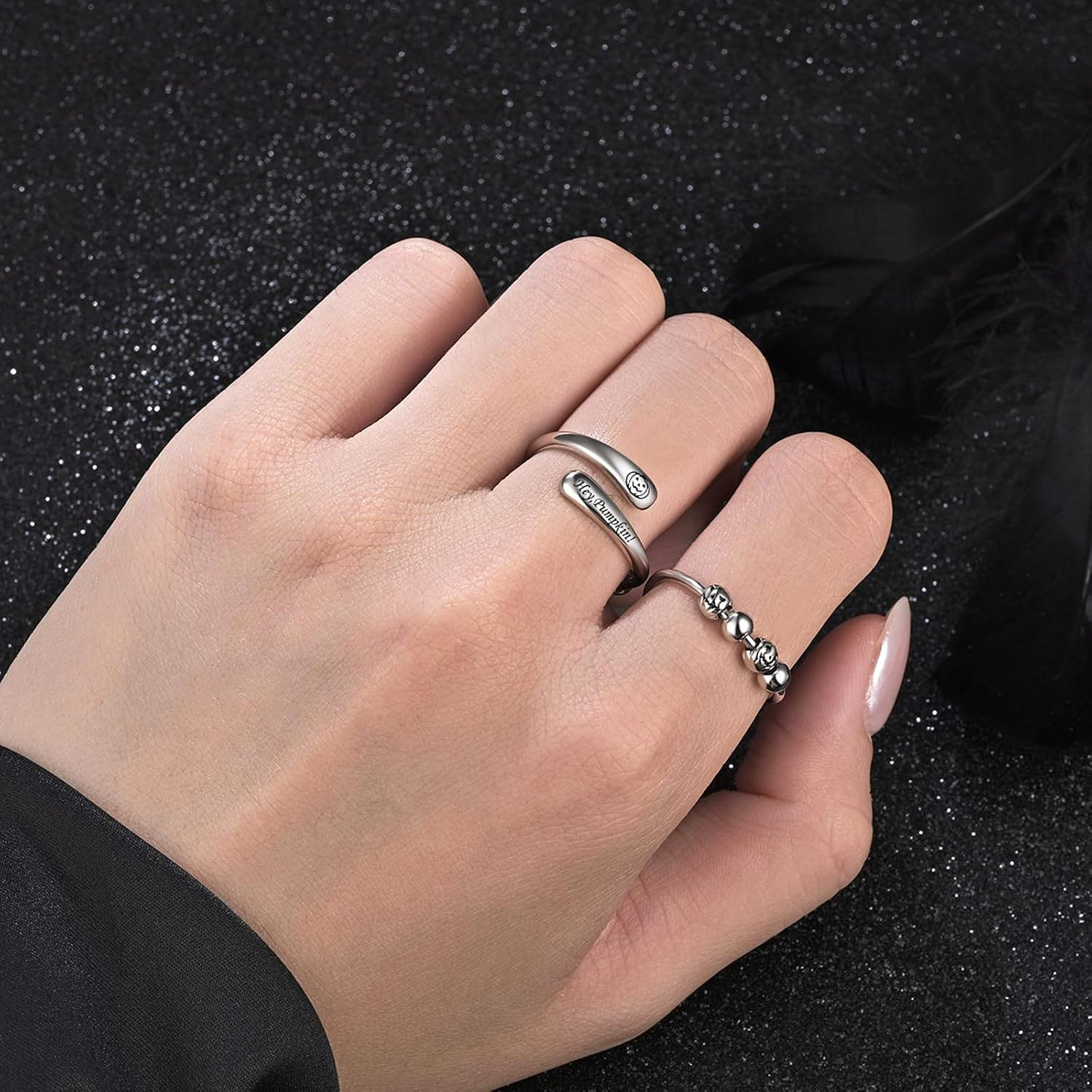 Halloween Anxiety Ring for Women 925 Sterling Silver Adjustable Pumpkin Fidget Ring “Hey, Pumpkin!” Stress Relief Jewelry - Image 6