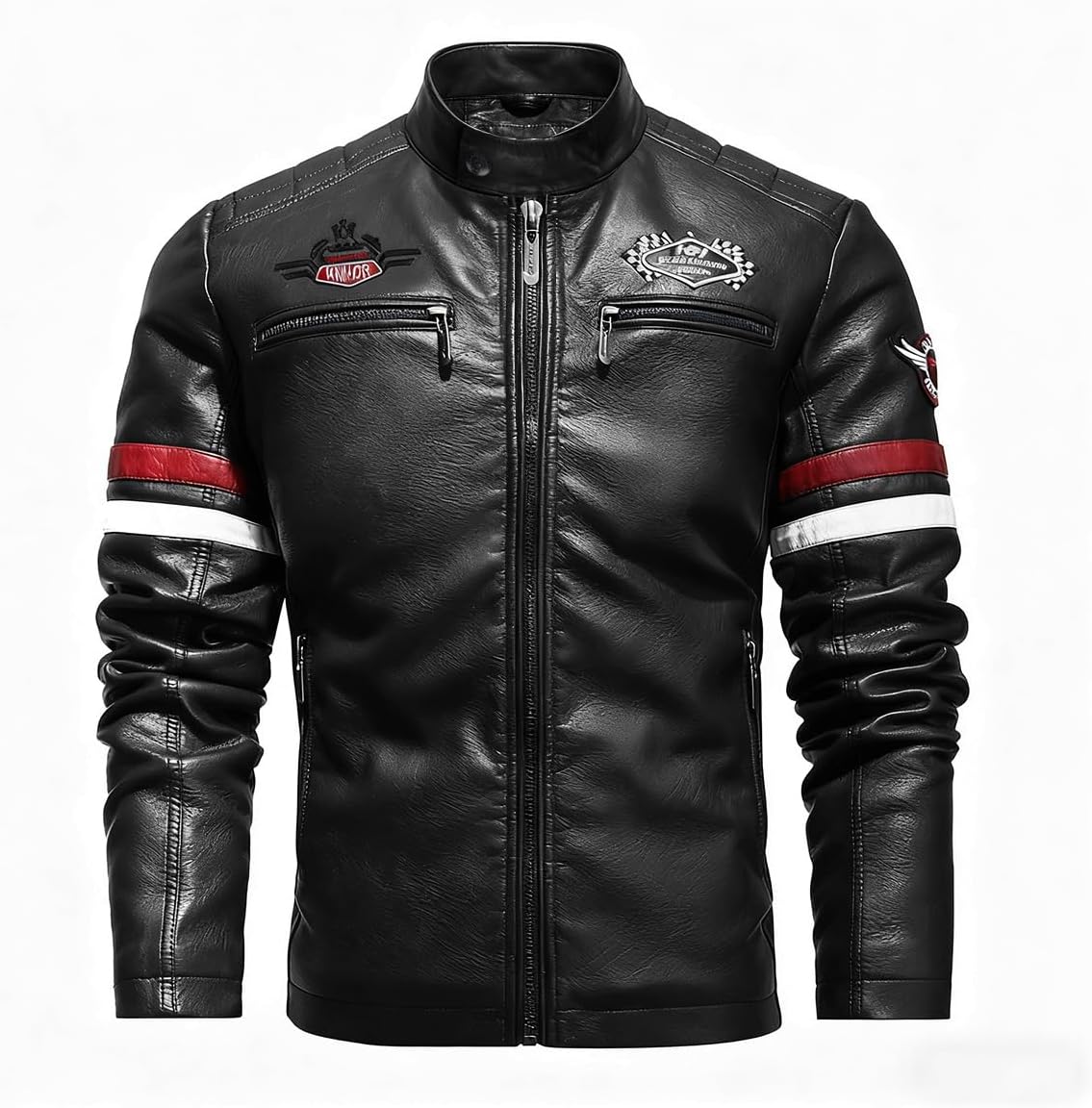 Men's Faux Leather Jacket Zip Up Casual Windbreaker Motorcycle Jacket Biker Outwear Coat