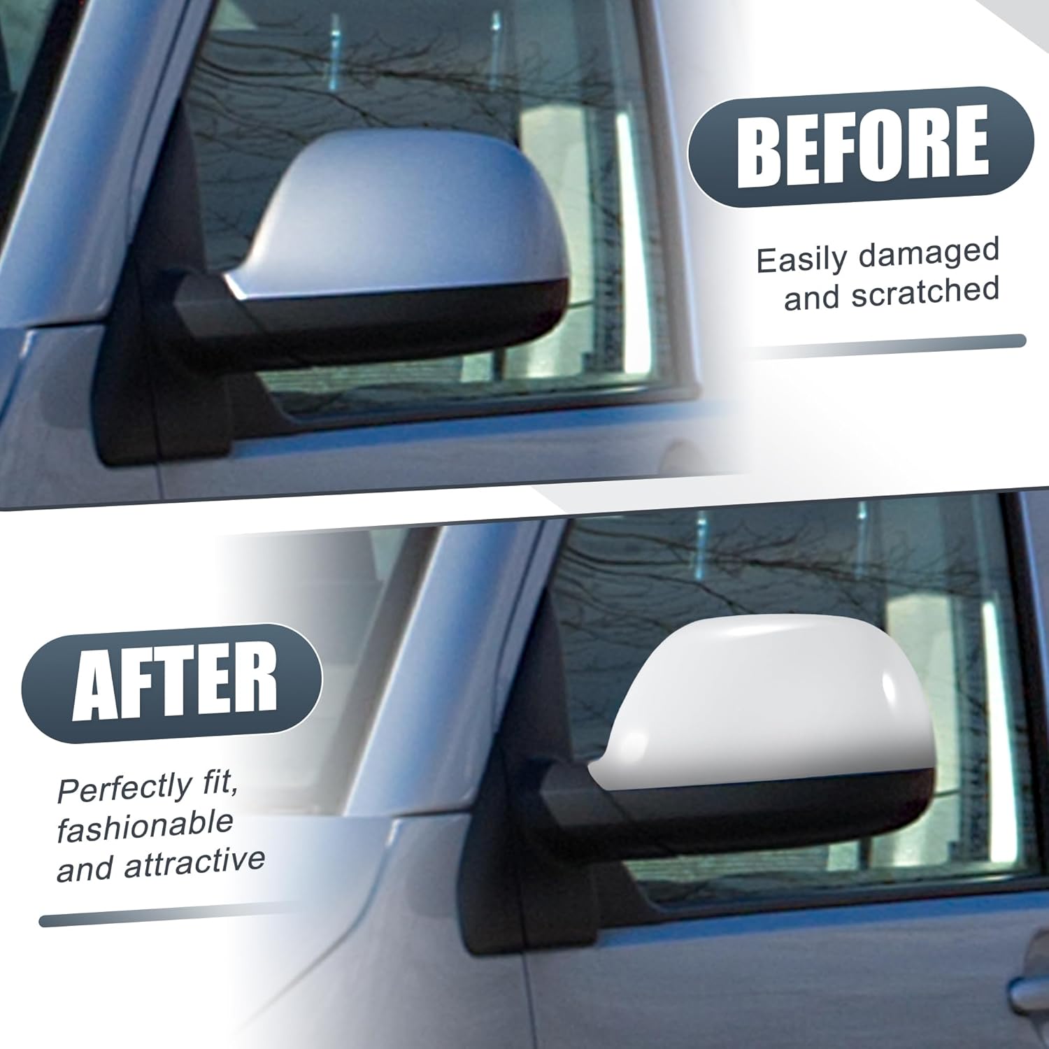 X AUTOHAUX Pair Car Rear View Driver Passenger Side Mirror Cover Cap Replacement White for Volkswagen Transporter T5 2010-2015 T6 2016-2019 Mirror Guard Covers Exterior Decoration Trims