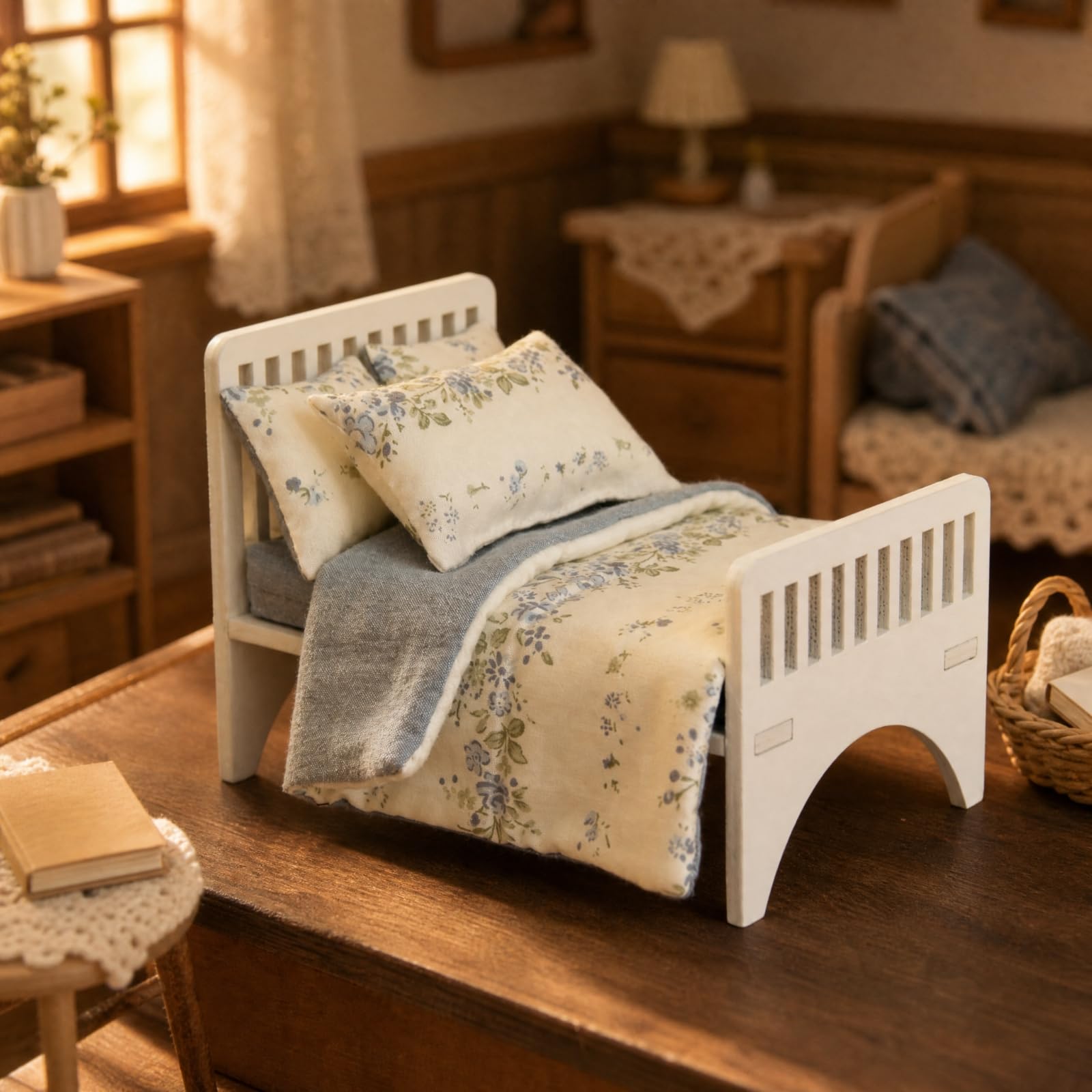 Letto per Bambole con Accessori Sicuro | Creativo, Lettino per Bambole con Biancheria, Leggero, Giocattolo, Diorama, Collezionisti,
