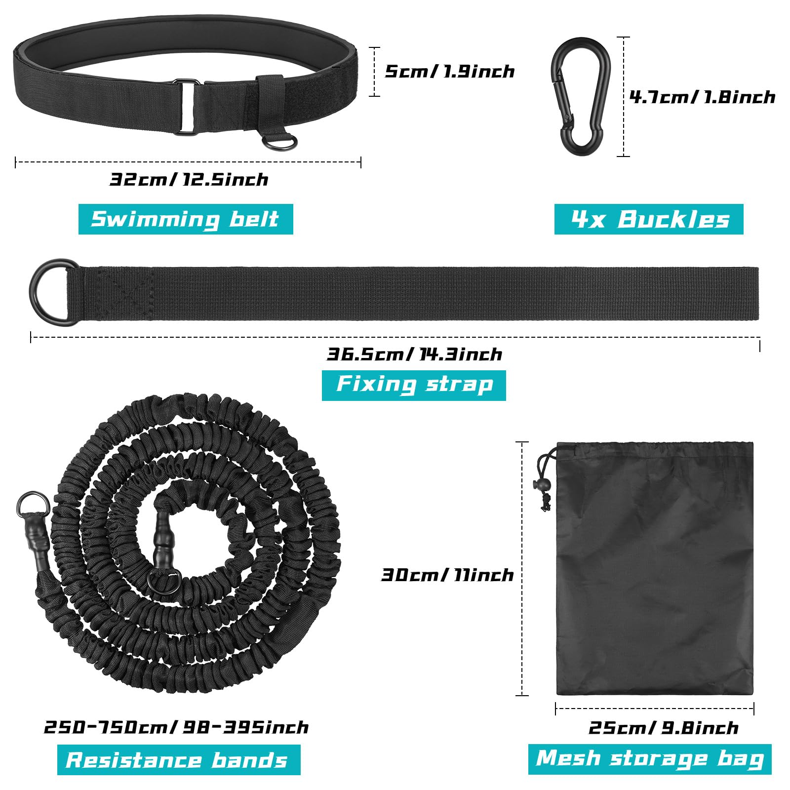 Zocipro Cintura da Nuoto per Piscina, Cintura di Resistenza Regolabile 2.5-7.5M, Cintura per Allenamento Nuoto per Tutti i Nuotatori, Accessorio di Nuoto per Tutte le Piscine