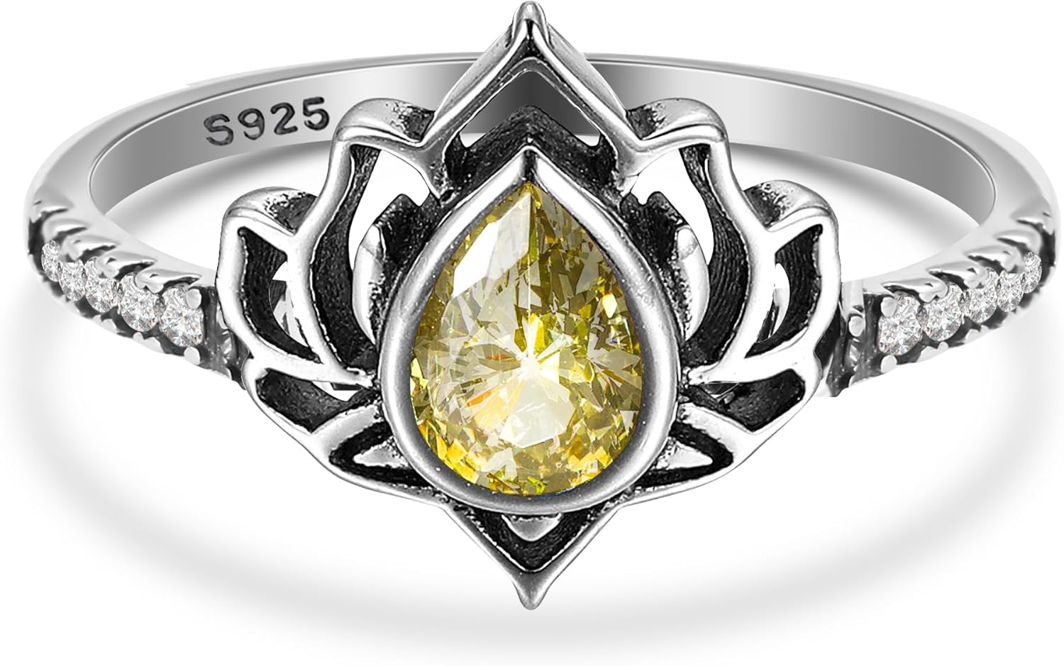LOVECOM Lotus Ring for Women Teen Girls 925 Sterling Silver Lotus Flower Promise Rings Cubic Zirconia Begin Again My Trauma Inspirational Wedding Band Ring Jewelry Birthday Gifts for Her