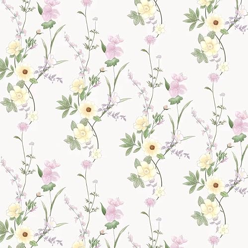 LiveGallery Papel tapiz de flores amarillas, papel tapiz de hojas verdes, papel tapiz extraíble para dormitorio, cuarto de bebé, sala de estar, TV,