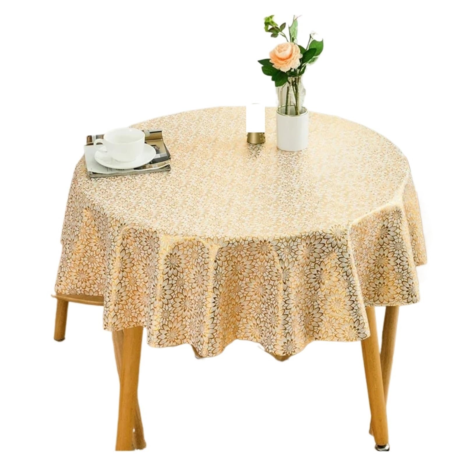 ZHSOAO Round Tablecloth Waterproof Oil-proof Plastics Table Cover Floral Printed Home Kitchen Dining Decor Supplies for Cafe(Color F,90cm)