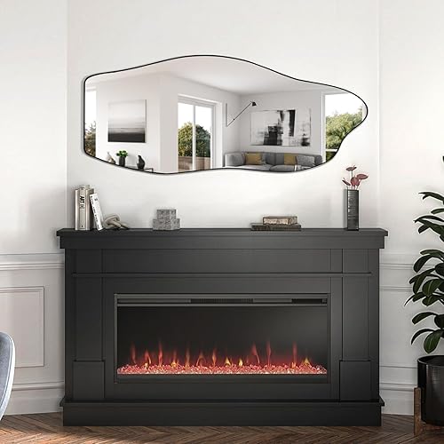 Miniatura 3 de POZINO Espejo irregular de forma única, espejo asimétrico grande, espejo de nube con marco negro para baño, sala de estar, dormitorio, decoración de