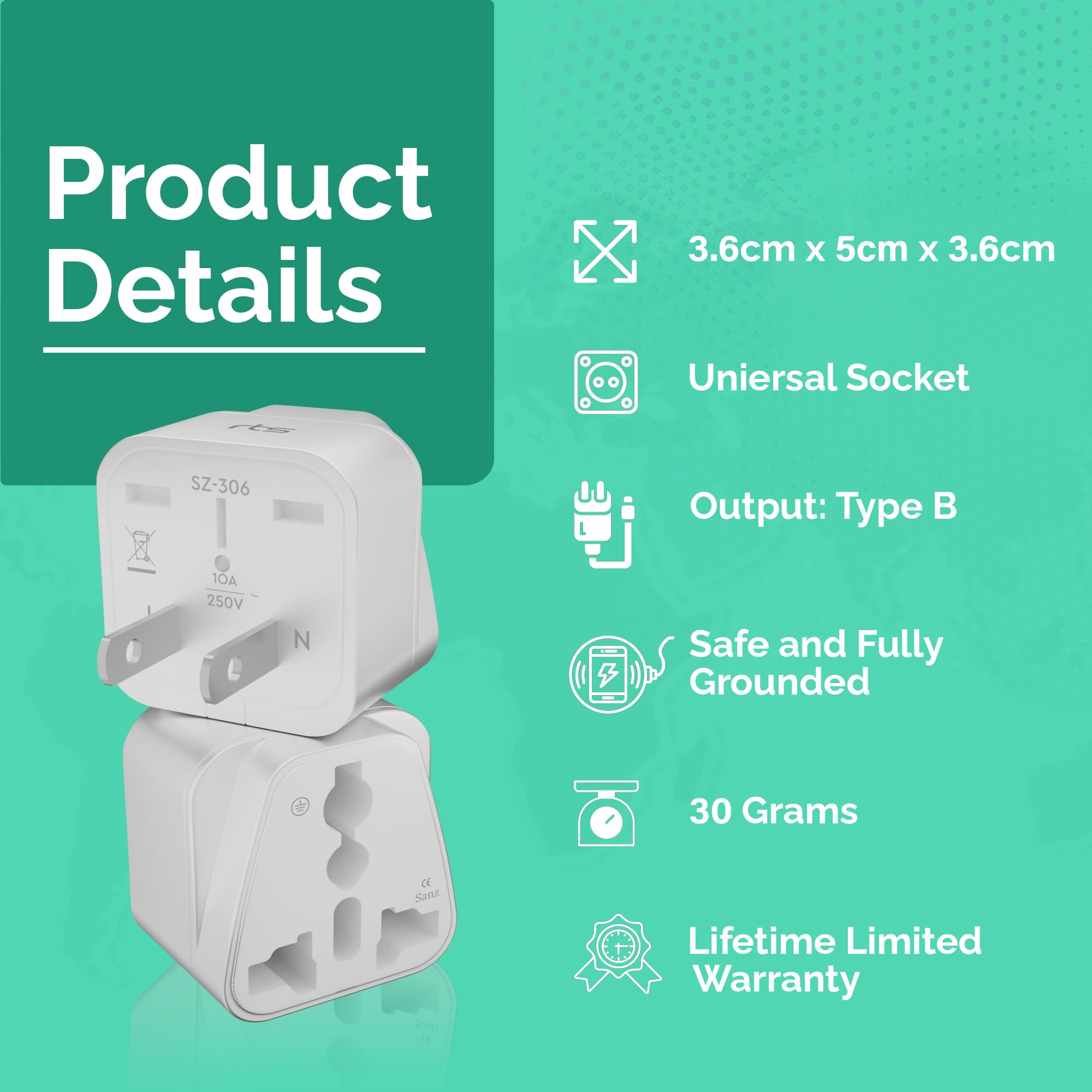 rts India US Converter Plug, India to USA, Canada & More - Type B Universal Travel Adapter Plug Compatible India to Canada, US, Japan, Australia, Jamaica, Mexico, Thailand, China (White) (2 Pin) — Amazon image 3