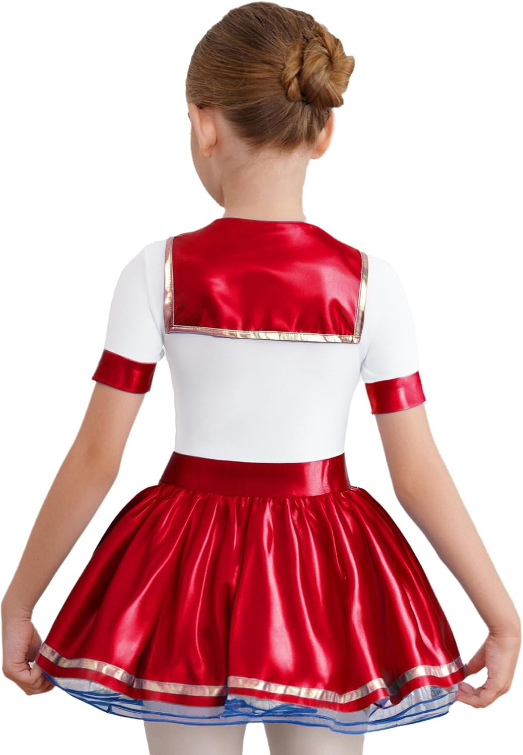 Shiny Sailor Uniform Dress for Girls Lapel Neckline with Ballet Tutu Skirt Cute Jk Fashion