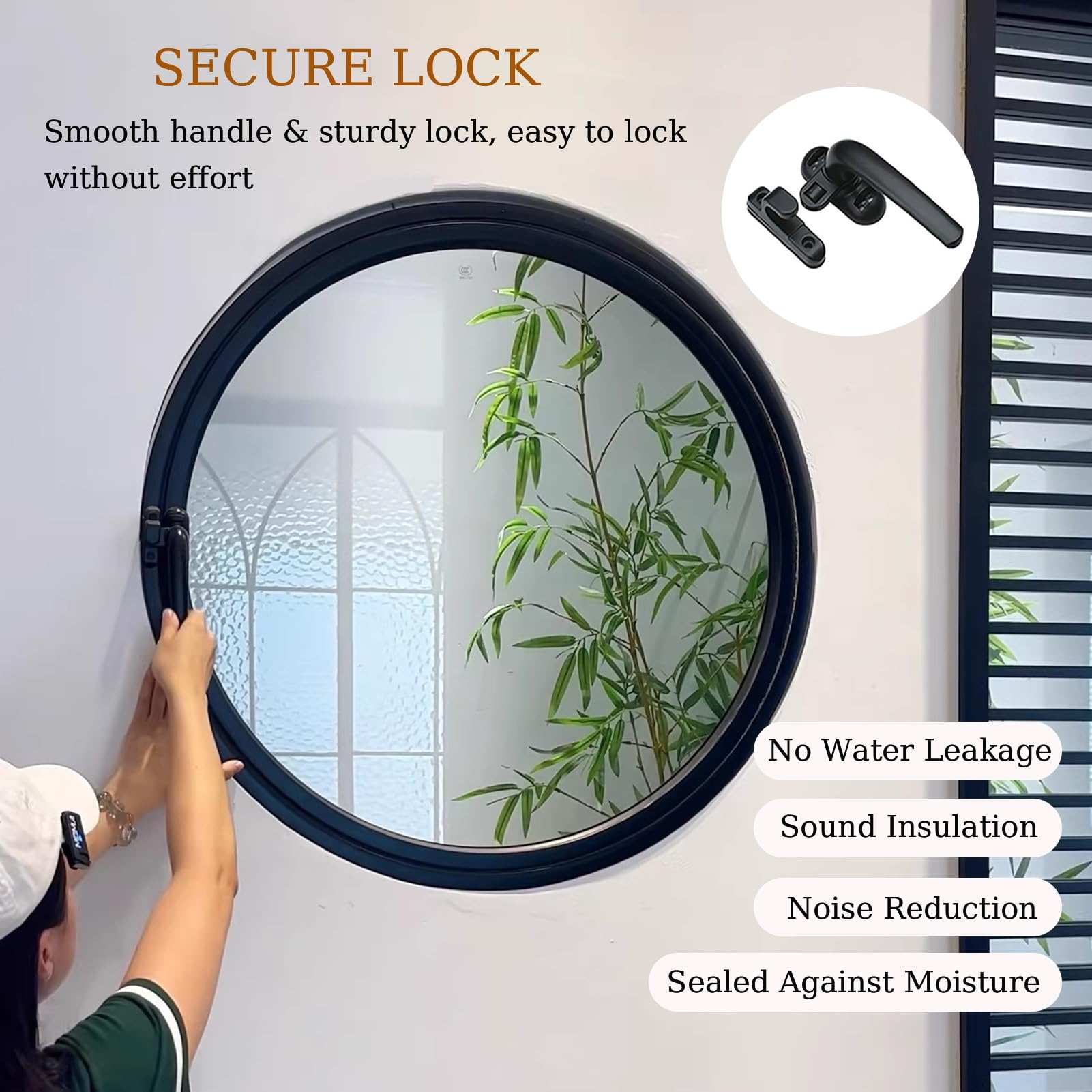 Ventanas Batientes Ventana Circular Giratoria De 360°, Ventana De Ventilación De Vidrio Templado Con Tirador, Ventanas De Recambio Para Viviendas Cobertizos Y Restaurantes(White,52cm/20.47in)