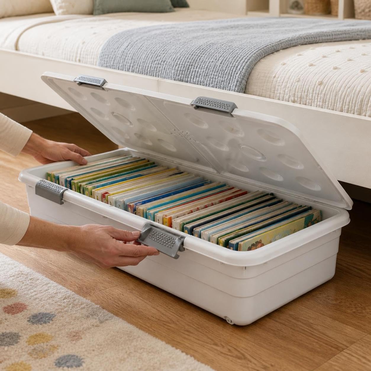 Contenitore Sottoletto con Ruote, Giallo crema 100x52x24cm
