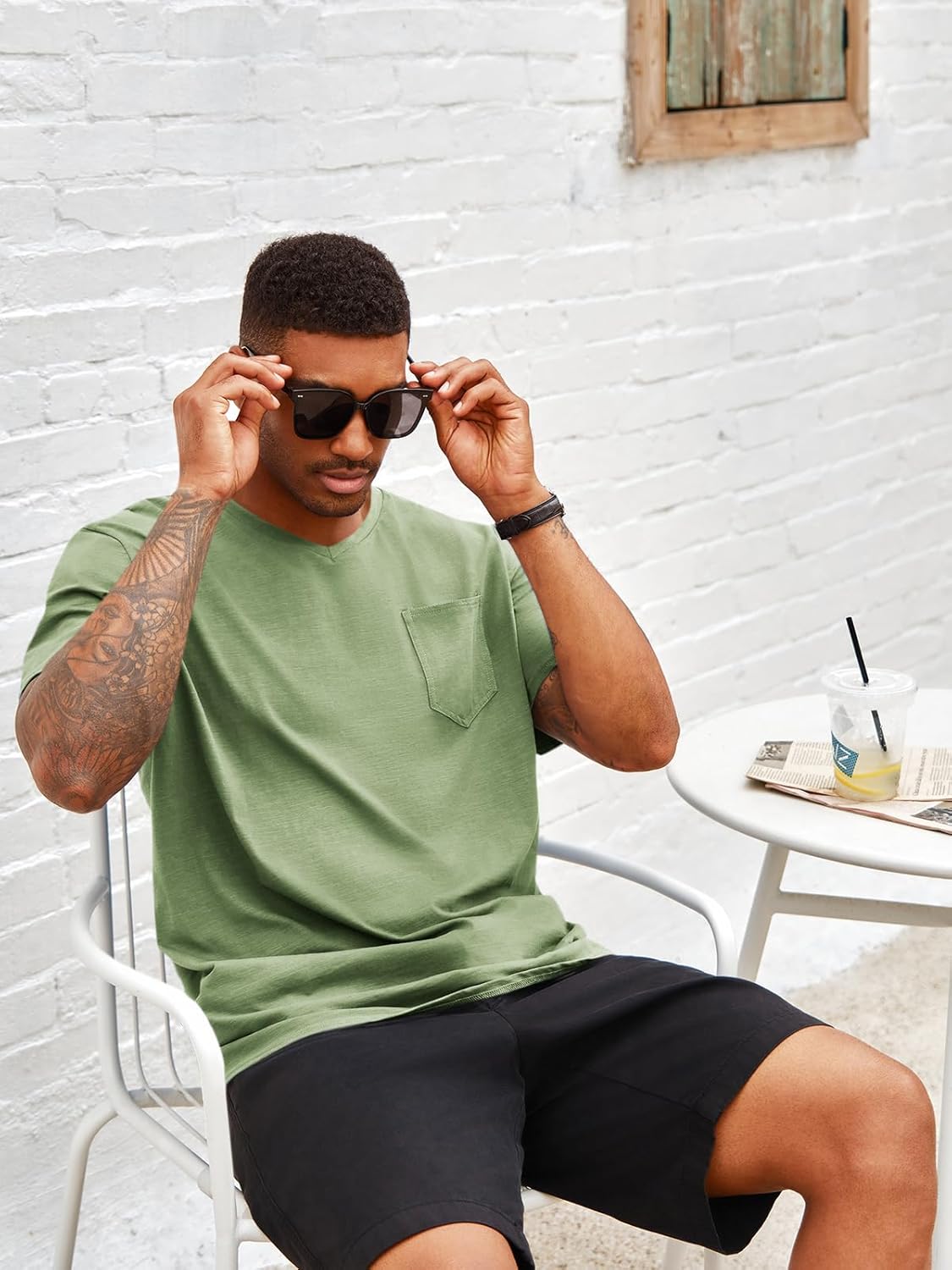 Runcati Mens Short Sleeve T-Shirts Casual V Neck Cotton Tee Summer Beach Tops with Pocket - Image 5