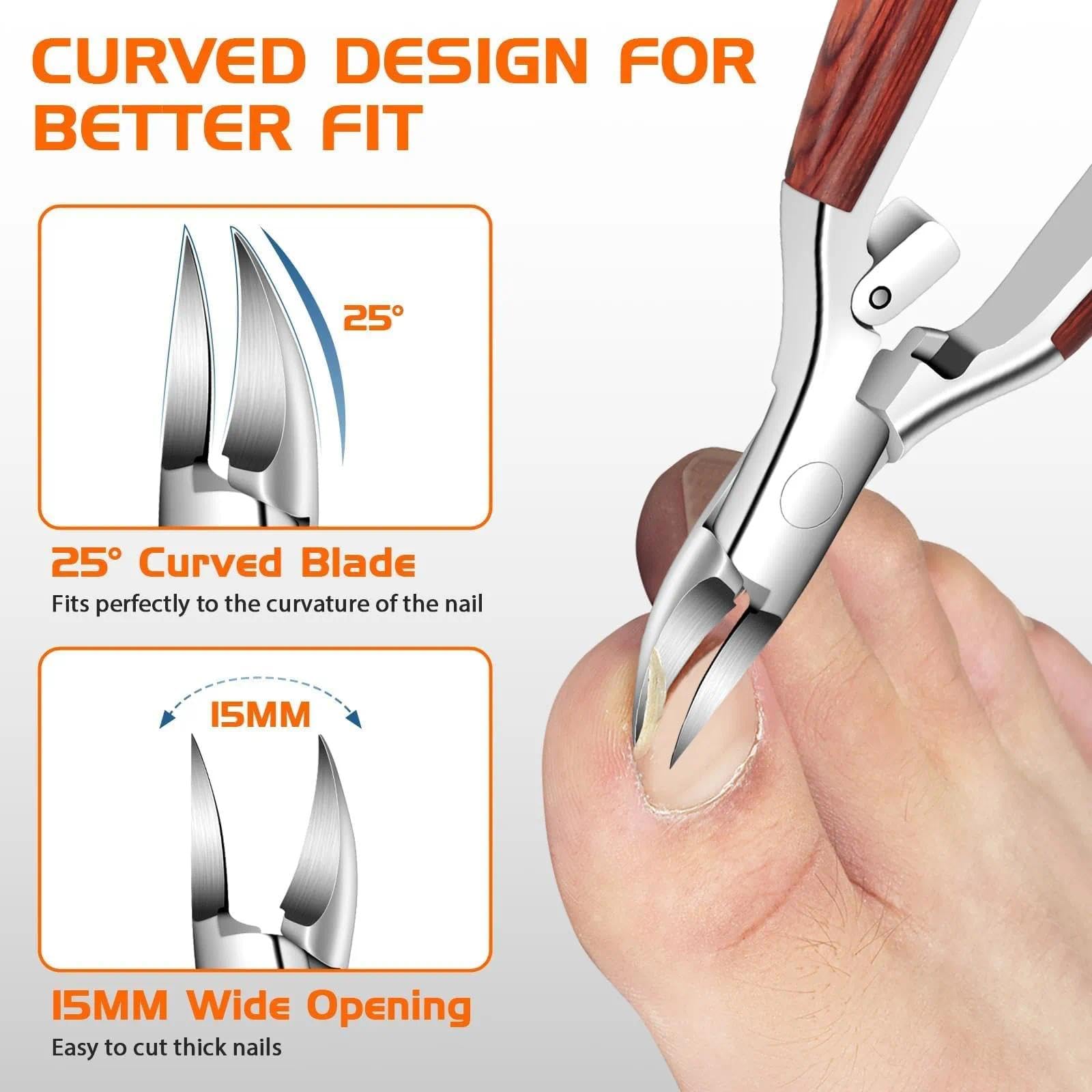 Coupe Ongle Set Professionnel, 6PCS Kit Pedicure pour Pied avec Manche en Bois Antidérapant et Verrou de Sécurité, Coupe-Ongles Pied pour Personnes Âgées pour Ongles Épais, Durs et Incarnés