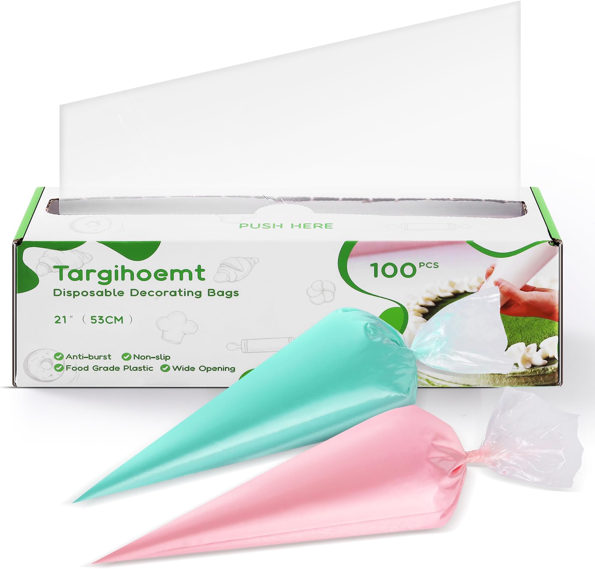 21 Inch Piping Bags, 100pcs Disposable Pastry Bags, Anti Burst Icing Bags for Cream Frosting, Cakes and Cookies Decoration (100pcs 21 Inch Piping Bags)