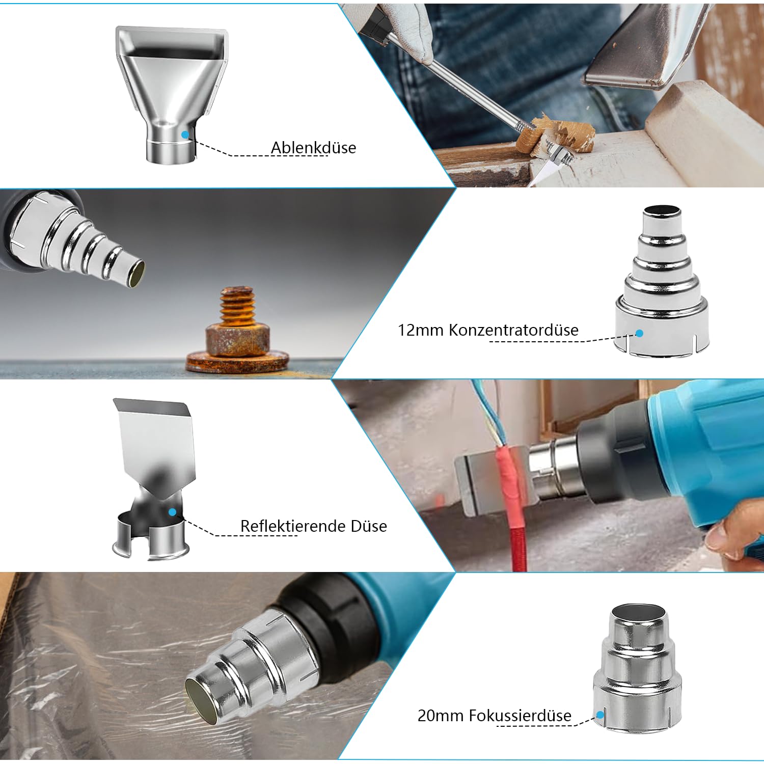 Pistola ad aria calda a batteria per Makita da 18 V (senza batteria), pistola ad aria calda con 4 ugelli, pistola ad aria calda a batteria per saldatura, piegatura di tubi, rimozione della vernice