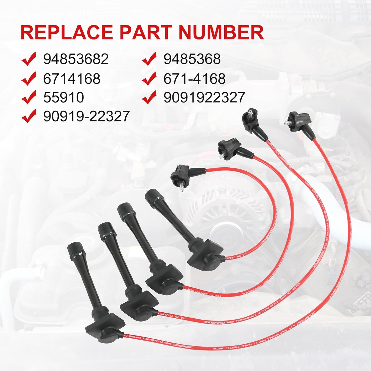 Spark Plug Wires Set 5MM Replacement for Geo Prizm Toyota Celica Corolla 1.6L 1.8L 1993-1997 Replace 94853682, 90919-22327, 9091922327, 71-4168, 6714168, 9485368, 55910 Ignition Wire Set of 4 Red