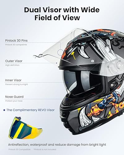 Miniatura 4 de ILM Casco de motocicleta de cara completa, ligero de fibra de vidrio DOT ECE para hombres y mujeres, doble visera Racing Cascos para Motos Modelo