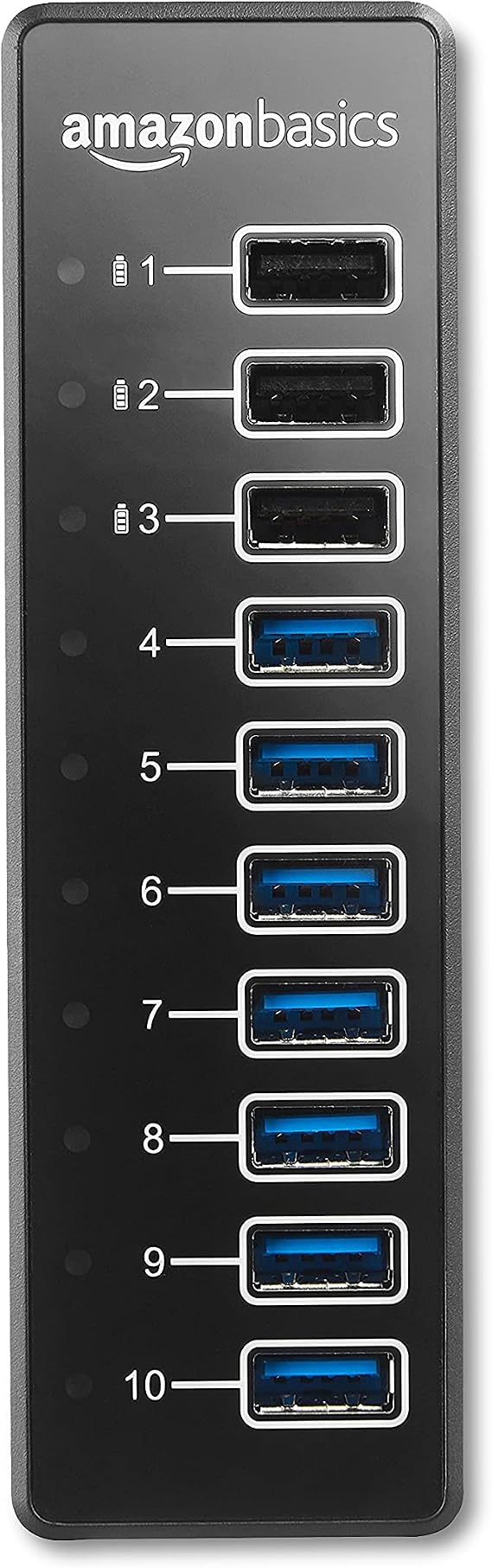 Amazon Basics USB Hub USB-A 3.1 Hub with 10 Ports and Power Adapter - 65W (20V / 3.25A) - Black