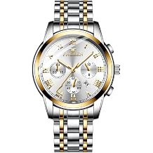 Womens Watches Mens Watches Stainless Steel Calendar 3ATM Waterproof Three Eyes Multifunction Analogue Quartz Wrist Watch with Luminous Hands Stainless Steel Bracelet Watch Gifts for
