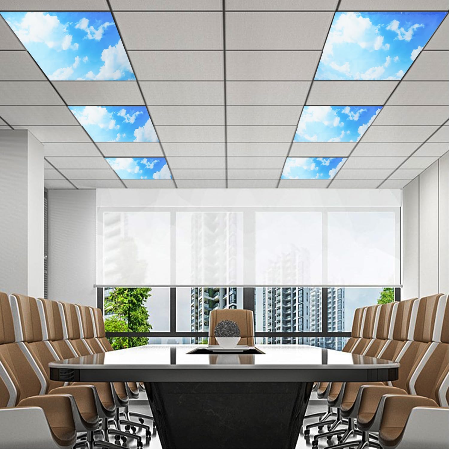 Fluorescent Light Covers for Ceiling Lights Classroom 4 Pcs Light Cover Magnetic Light Filters Diffuser for Office School Cubicle Faux Window Light Shield, 4 x 2 Feet,Blue Sky Cloud