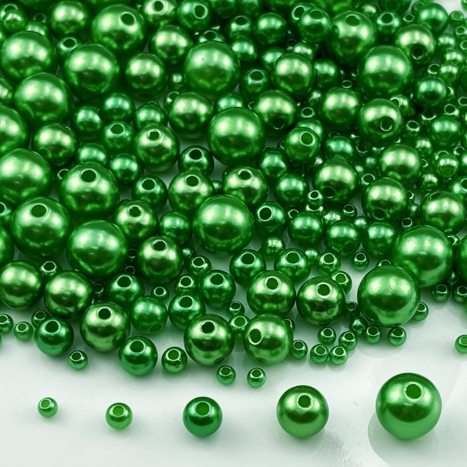 175g Pearl Beads 3mm 4mm 6mm 8mm 10mm Pearl Craft Beads Sew on Pearls Round Loose Pearls for Sewing Crafts Decoration Bracelet Necklace Jewelry Making Vase Filler(Dark Green)