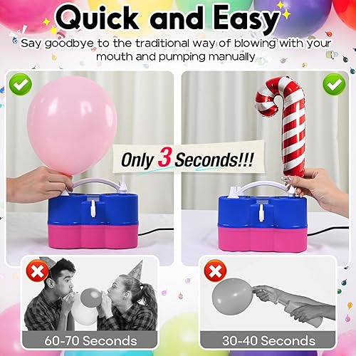 Miniatura 3 de Bomba de globo eléctrica 3 en 1, bomba de aire portátil para globos de látex 260q de aluminio, máquina sopladora de globos de doble boquilla para