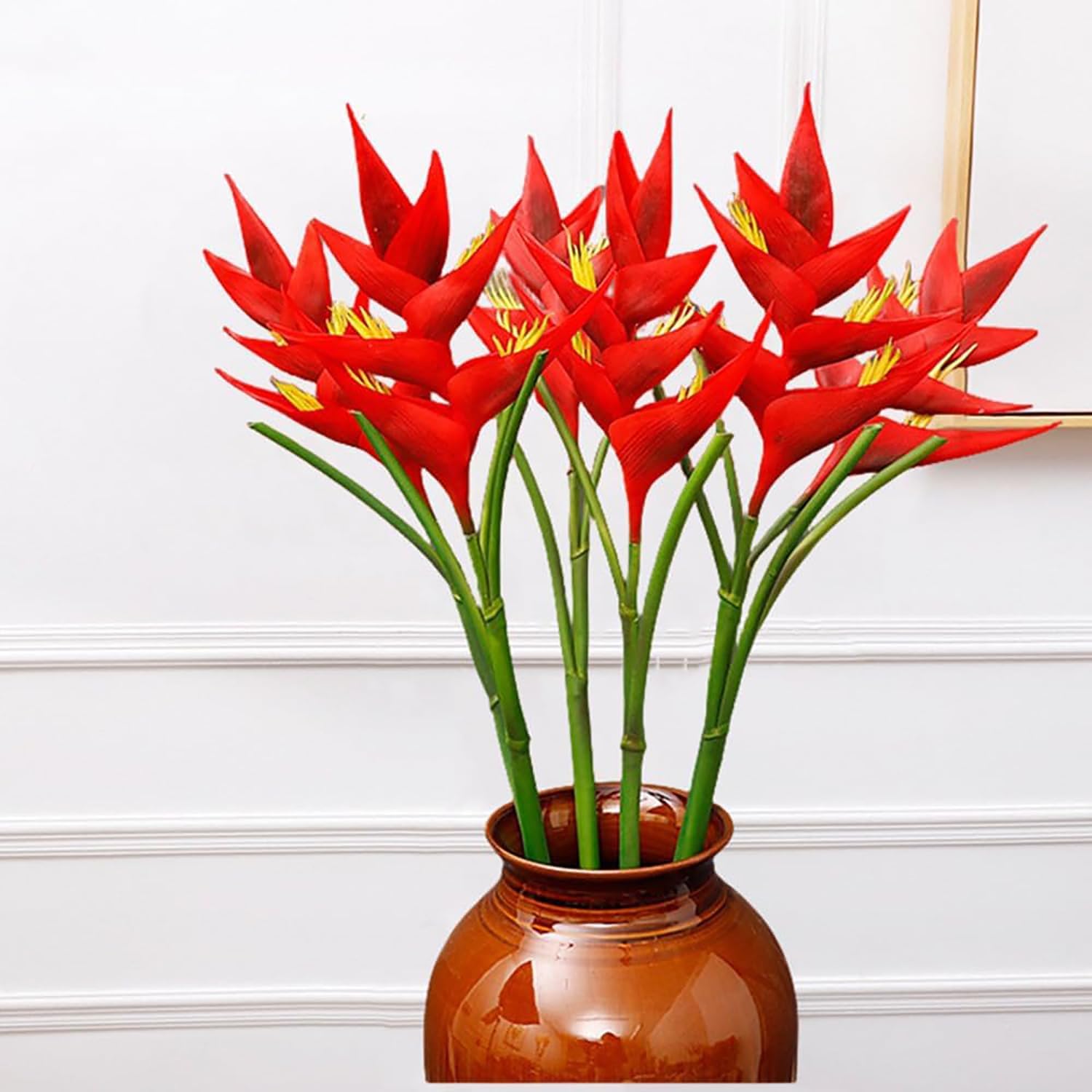4pcs Artificial Heliconia 33.5" Latex Fake Bird of Paradise Faux Tropical Flowers for Vase Bouquets Home Office Wedding Decor(Red)