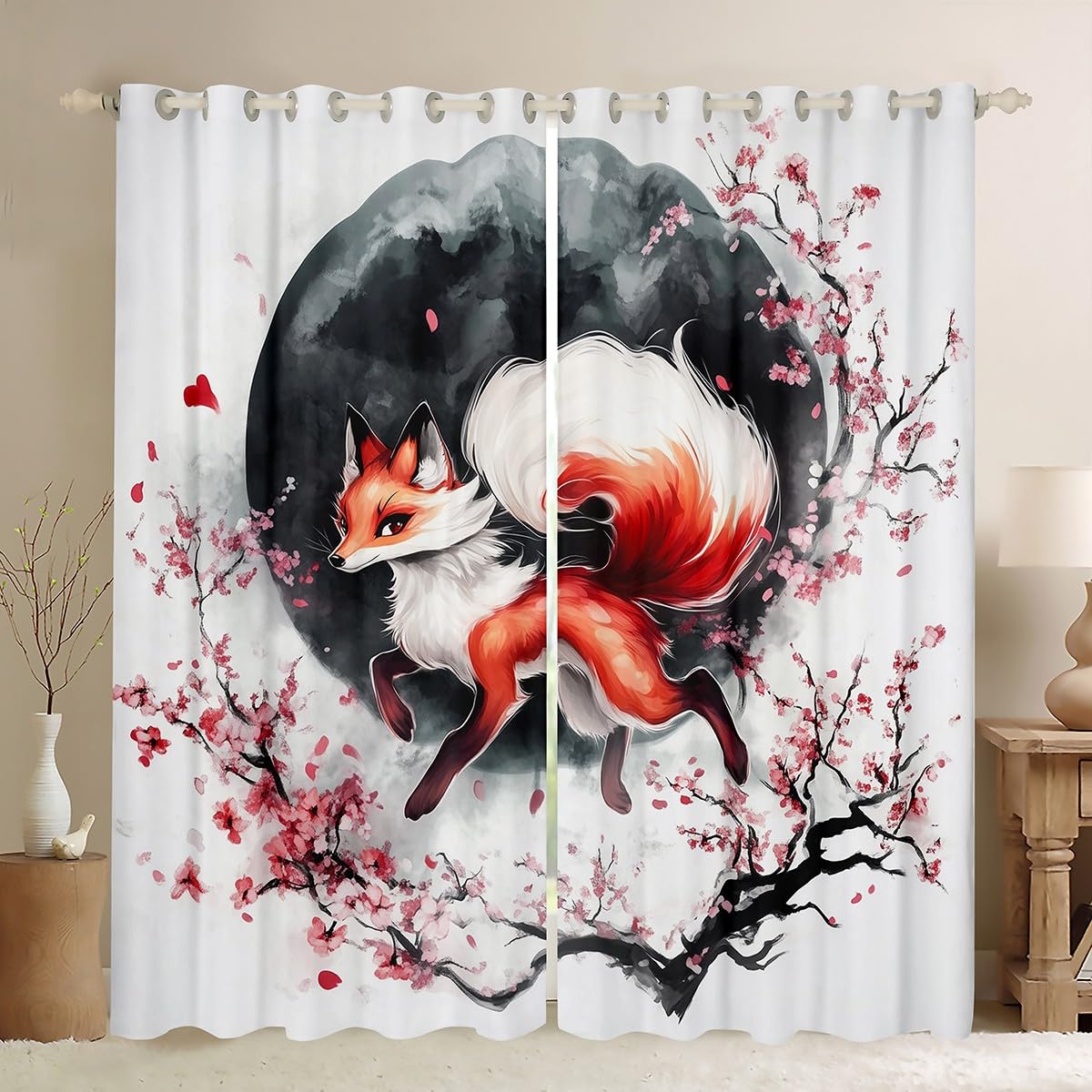 Rideaux renard japonais Ukiyoe pour une chambre d'enfant zen