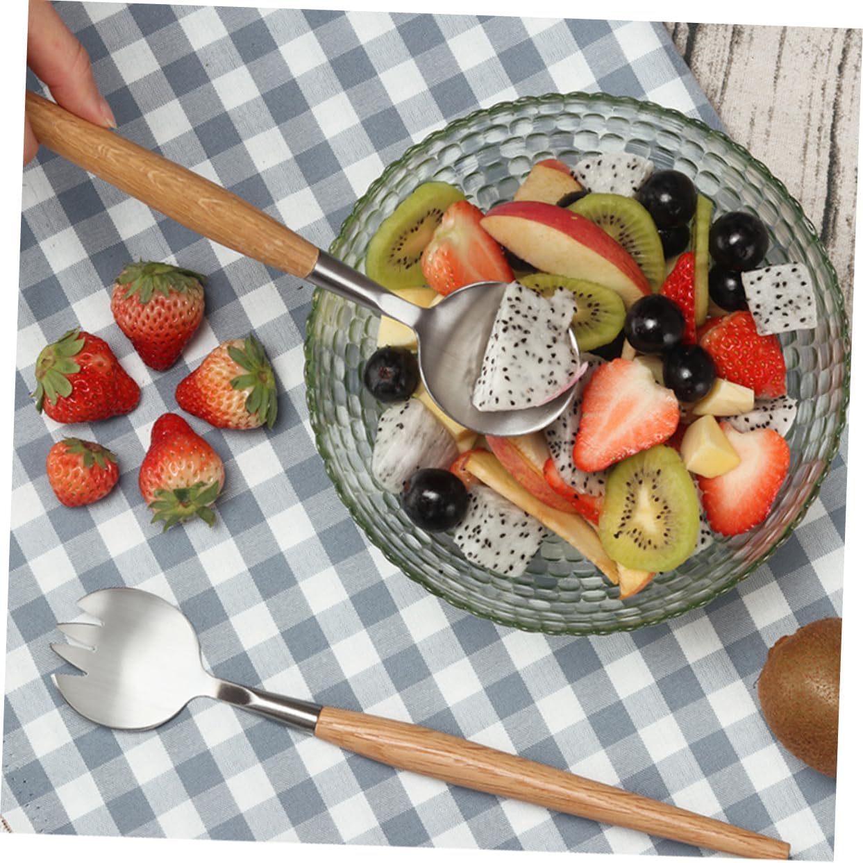 2pcs Stainless Steel Salad Server Set Wooden Handles Elegant Tableware for Tossing and Serving Salads Fruits and Everyday Meals Easy to Clean and