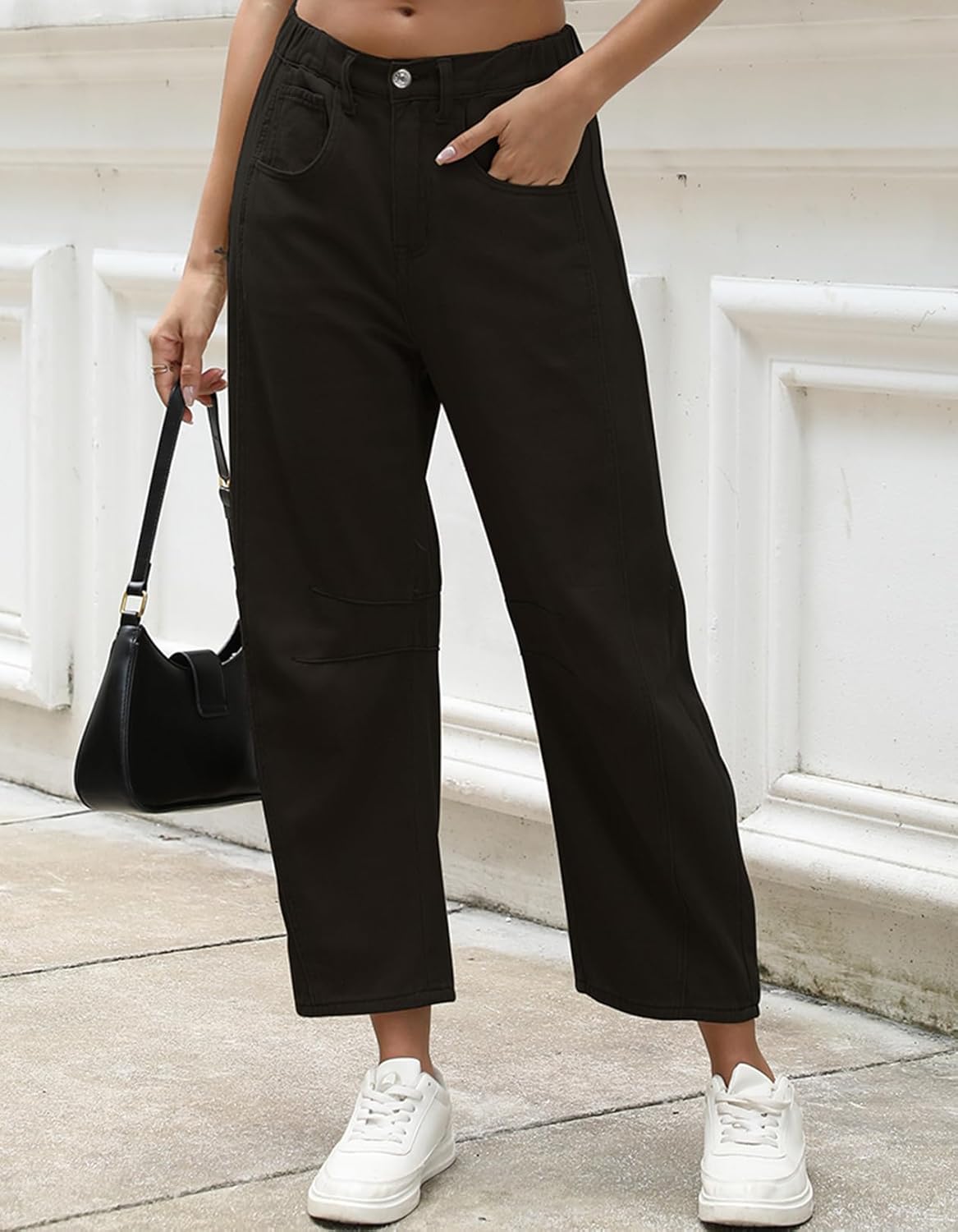 Ladyful Barrel Jeans Vintage Elastic Mid Rise Wide Leg Jeans for Women Trendy Baggy Boyfriend Denim Pants with Pockets - Image 6