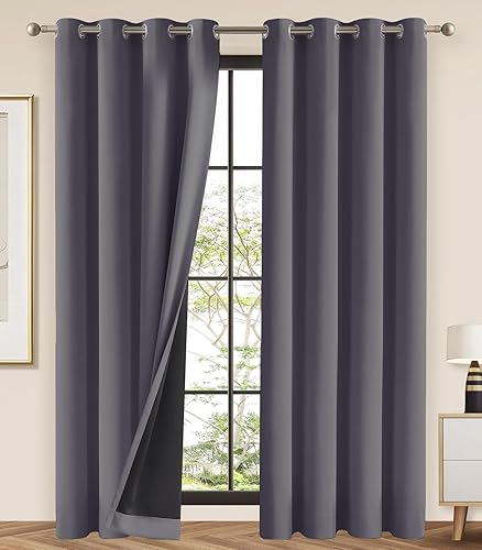 Anpark Cortinas 100% opacas con bloqueo de luz completa, cortinas con aislamiento térmico y alzapaños, paneles de cortina de privacidad total para