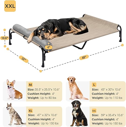 Miniatura 5 de Veehoo CWC2204BCP - Cama elevada grande para perro, cama hamaca elevada para perro con reposacabezas extraíble de un lado, malla Teslin lavable y