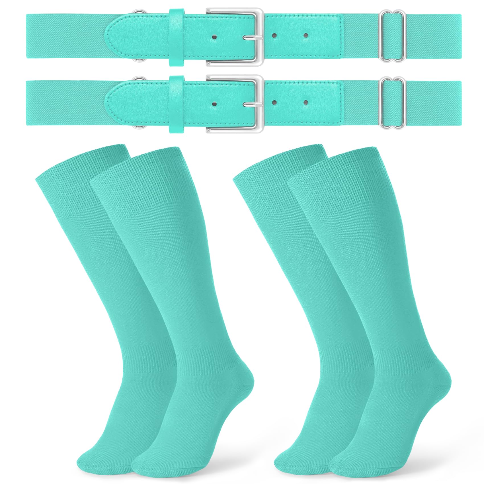 JASGOOD 2 Pack Baseball Socks and Belt Combo Set Softball Socks and Belts Elastic Waist Belt for Youth and Adult Boys