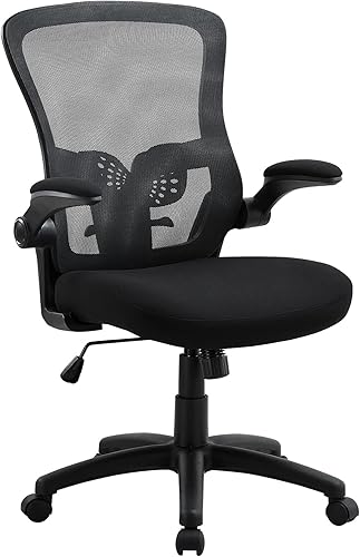 Silla de oficina de malla, silla de escritorio ergonómica de malla con respaldo medio, silla de escritorio con soporte lumbar, brazos abatibles,