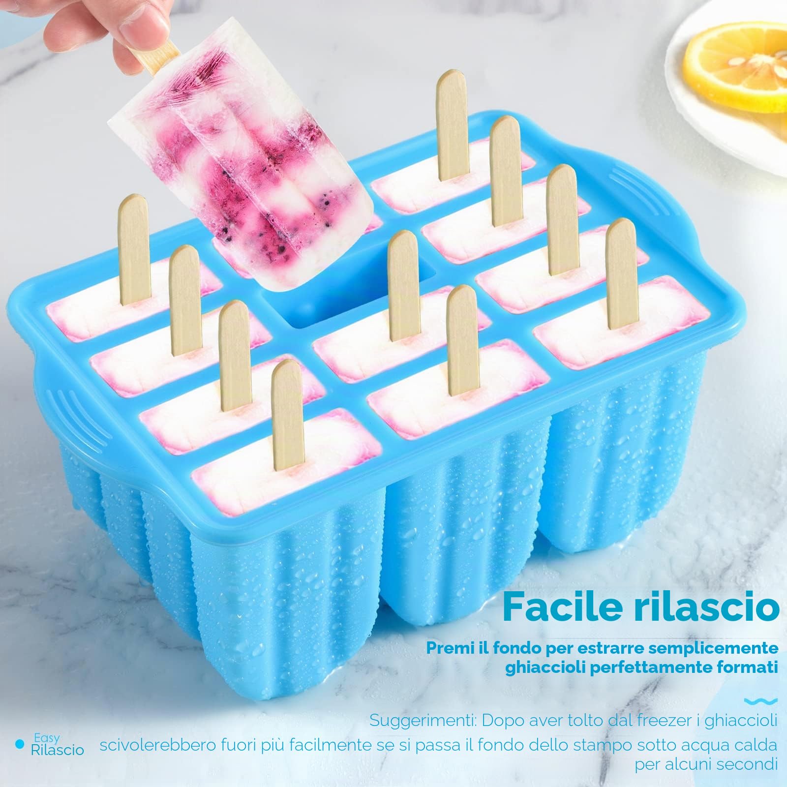 Sinnsally Stampi Ghiaccioli, Silicone Stampi per Gelato senza BPA,Stampo di gelato,Stampi Gelato Stecco,Stampi per Ghiaccioli in Silicone,Formine Ghiaccioli Riutilizzabili,Ghiaccioli Stampo (Blu)