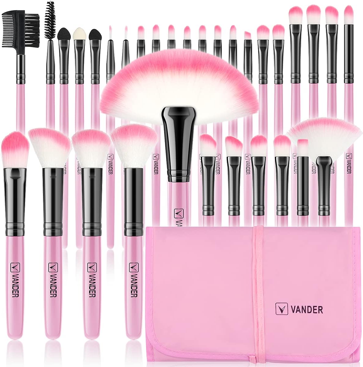 Makeup Brushes, VANDER 32pcs Makeup Brush Set Professional Soft Synthetic Foundation powder concealer blending Make up Brushes, eye shadow blush face brush set, Pink