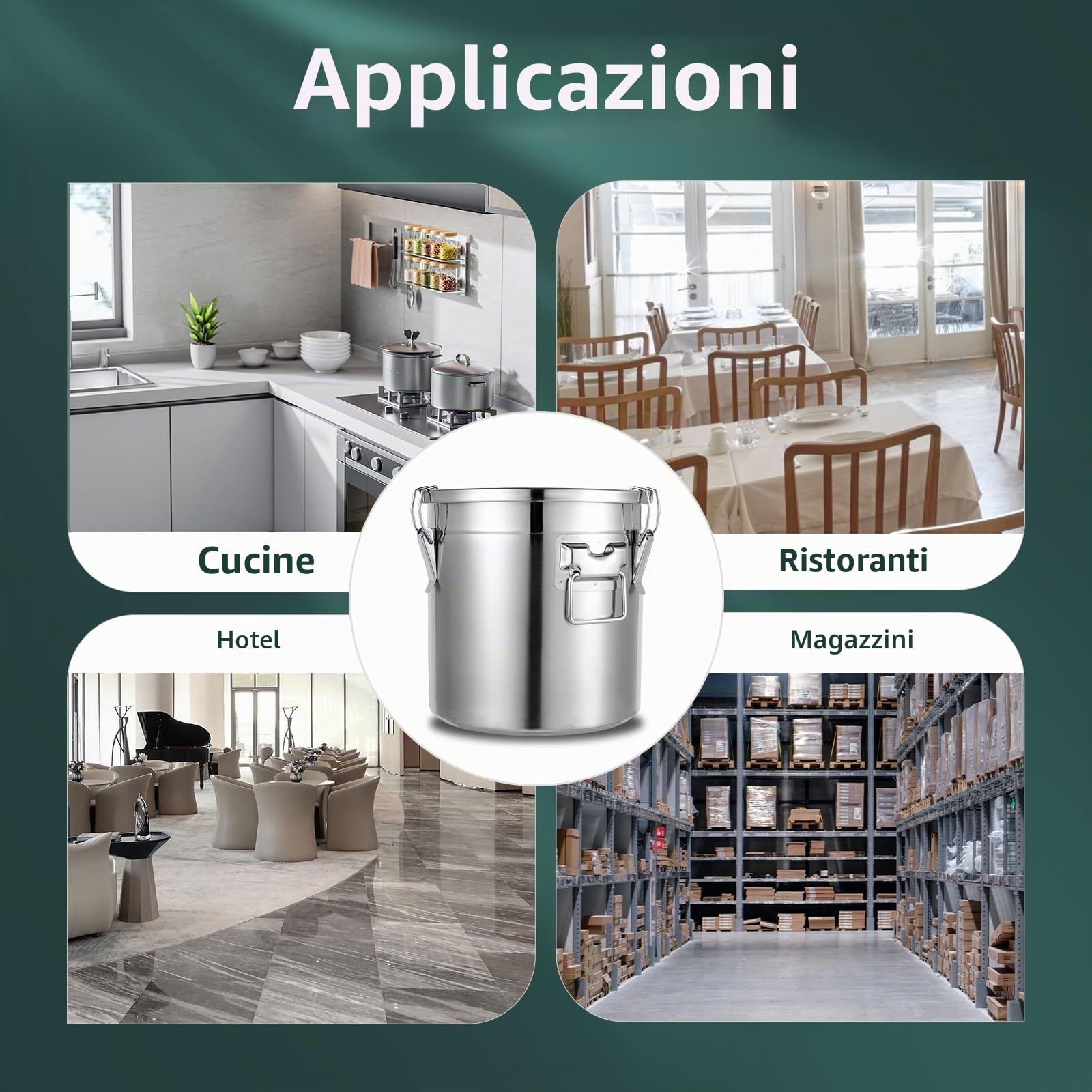 contenitore ermetico in acciaio inox 6/12/21/33 l, per cereali e conservazione alimenti in cucina