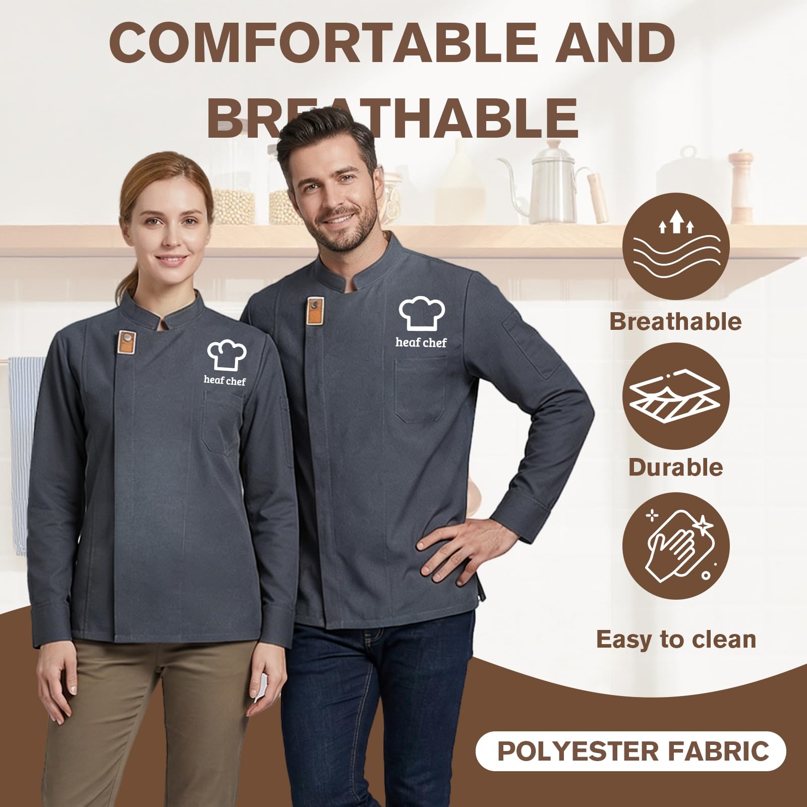 Generisch Kochjacke Herren Personalisierte Kochuniformen Kochjacke Damen Koch Kostüm für Hotel-Küchen-Restaurant-Kochschule - 4