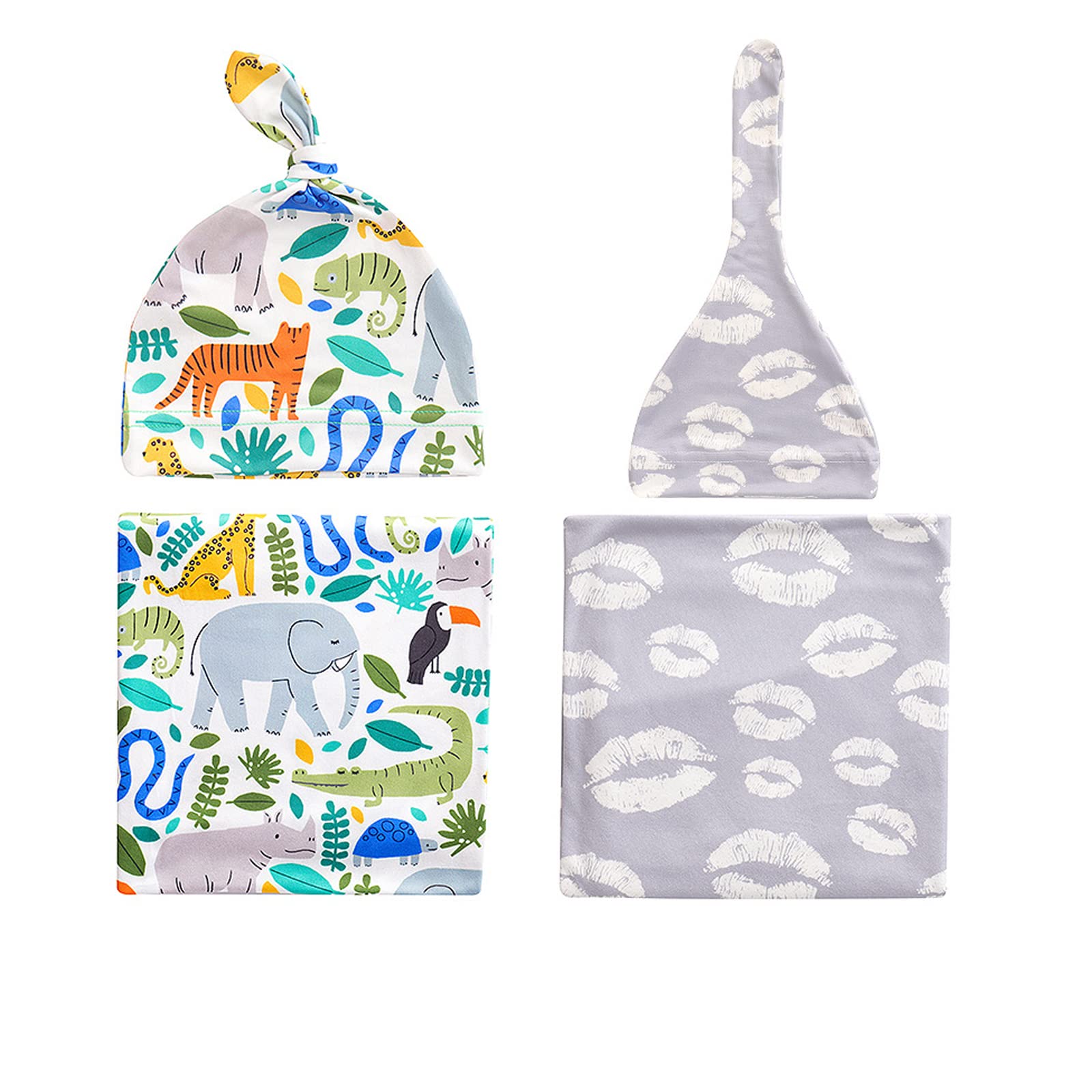 2 Pack Newborn Swaddle Baby Blankets Set with Hat and Headband Bow 100% Cotton Receiving Blankets Baby Photography Swaddling Wrap