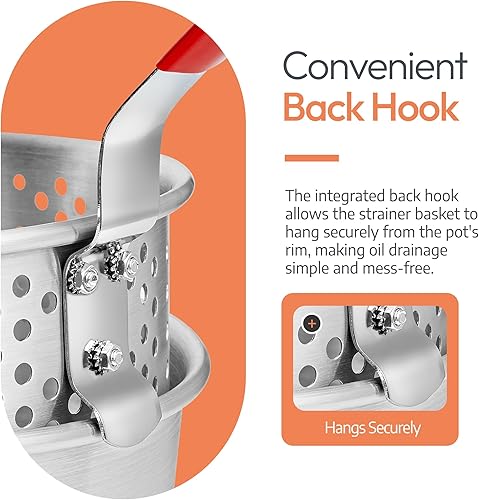 Miniatura 5 de Freidora de pescado de aluminio con cesta  Olla profunda de 10 cuartos de galón con asa  Sartén de aceite para exteriores con cesta para freír  Olla